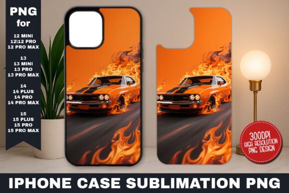 Download Muscle Car on Fire Retro Look Iphone Png - Retro look Collection